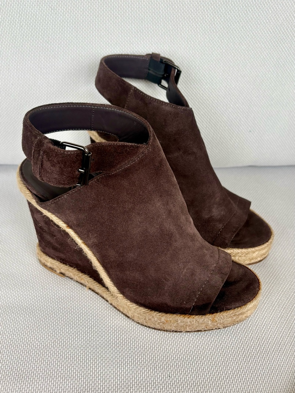 Vince Brown Suede Espadrille Wedge Sandals